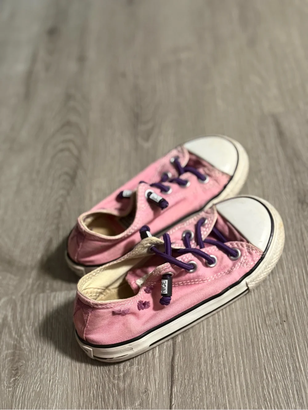Converse Kids Pink Canvas Sneakers with Purple Laces and Embroidered bows